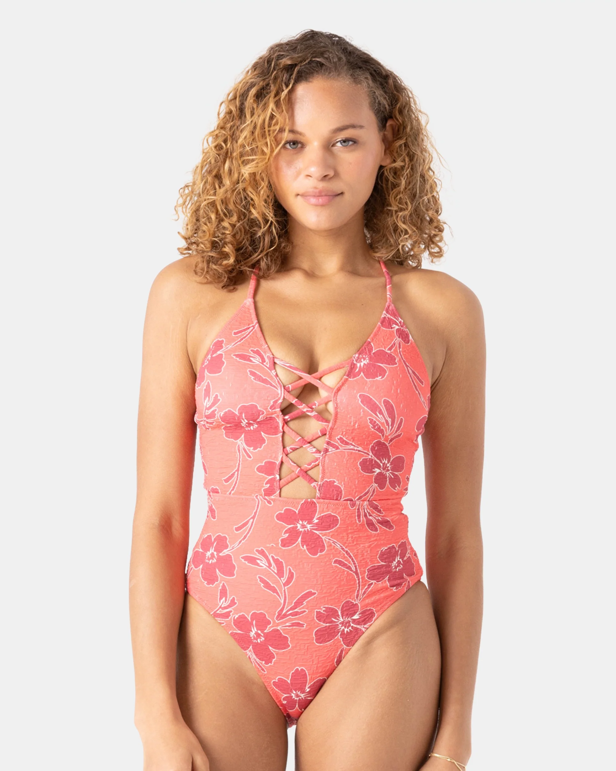 Garden Twirl Plunge Lattice Front One Piece Swimsuit - Image 4