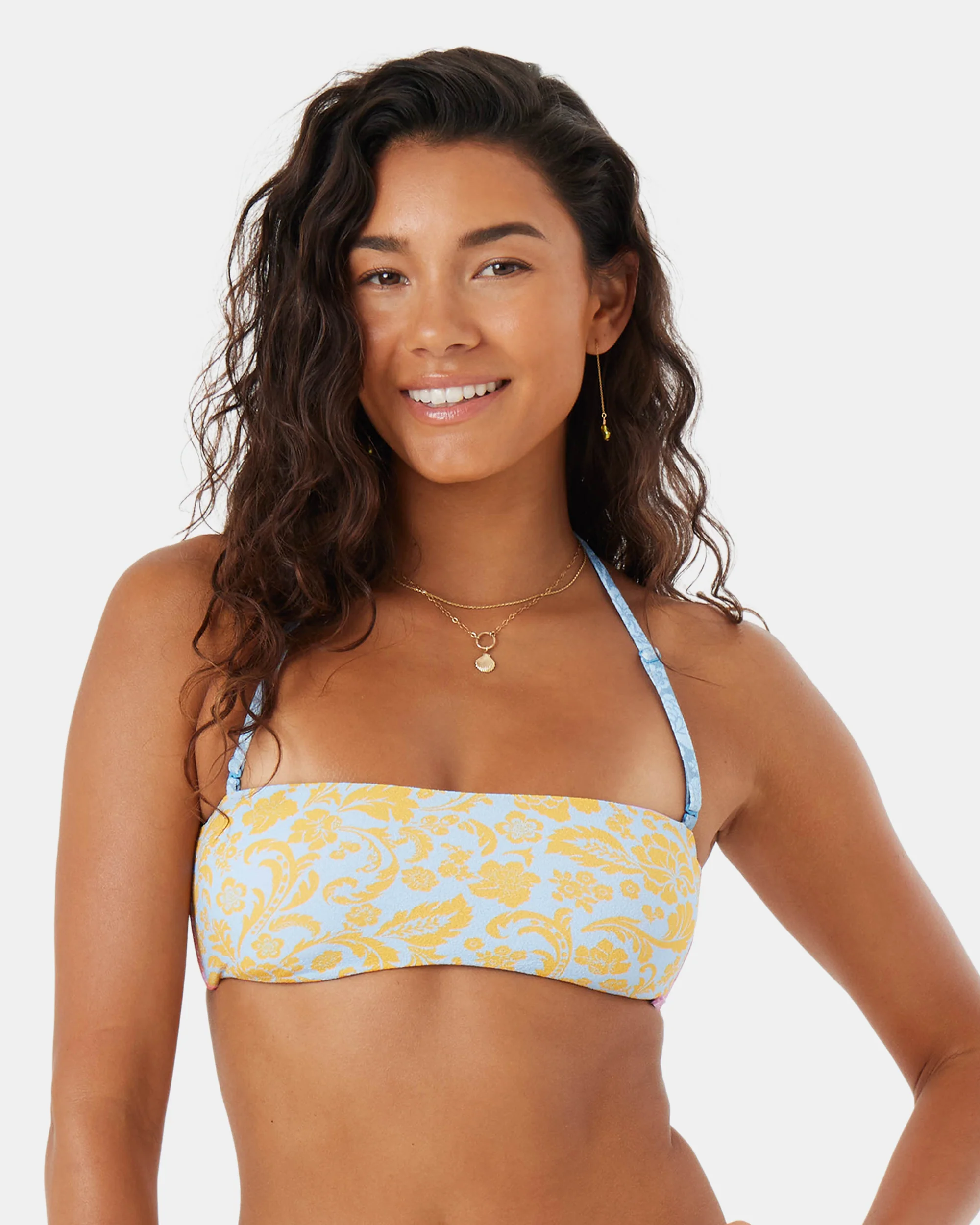 Tapestry Patchwork Bandeau Lace Up Bikini Top - Image 3